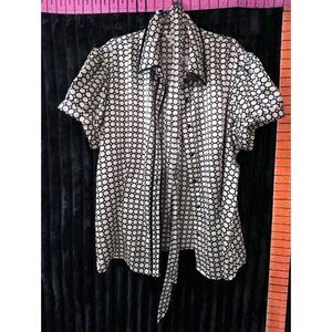 Dressbarn Women’s Black & Cream Polka Dot Tie-Neck Blouse Short Sleeve